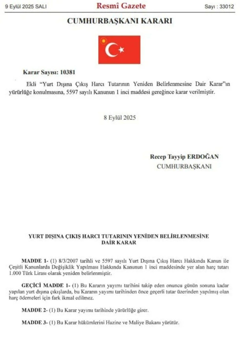 Yurt dışı çıkış harcına yüzde 40,8’lik zam yürürlüğe girdi